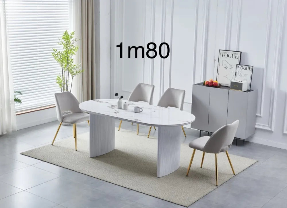Table à manger JOSEPHINE en céramique #couleur_marbre-blanc
