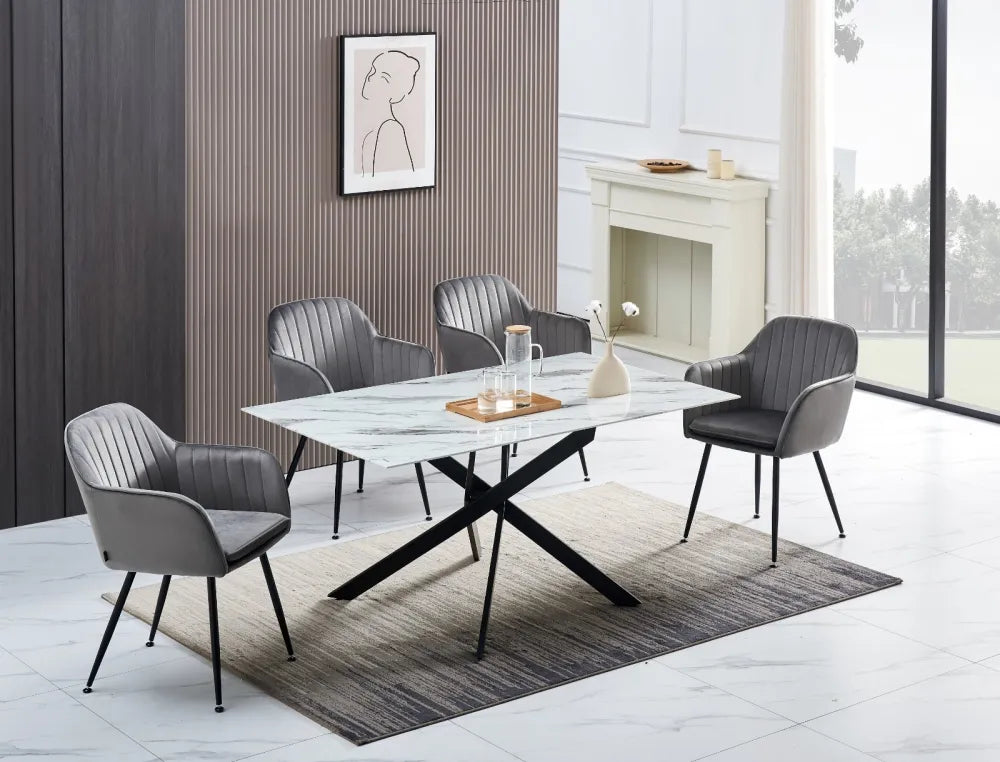 Table à manger JESSICA pieds métal noir #couleur_marbre-blanc