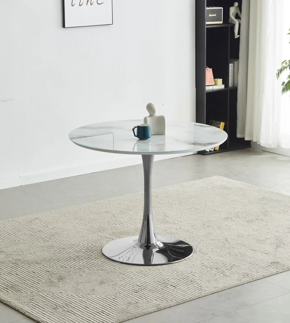 Table à manger ROSA chrome marbre blanc 1m