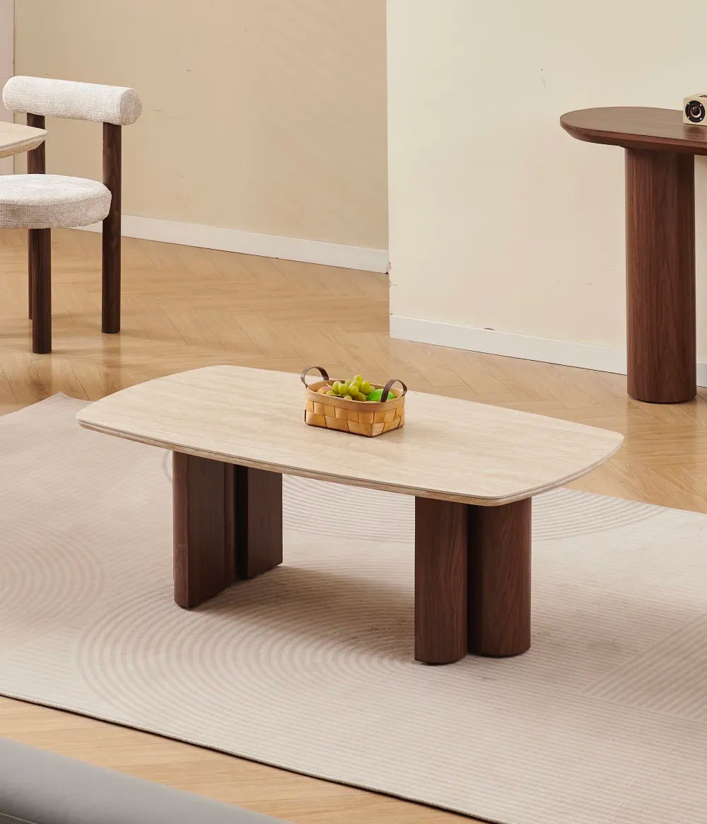 Table basse TRINITY pieds Noyer plateau 120 cm 