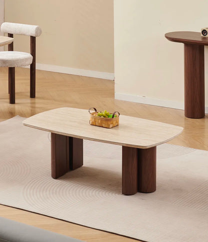 Table basse TRINITY pieds Noyer plateau 120 cm 