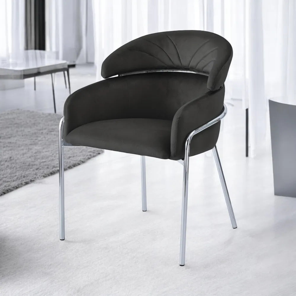 Lot de 4 chaises EMILY pieds chrome velours #couleur_noir