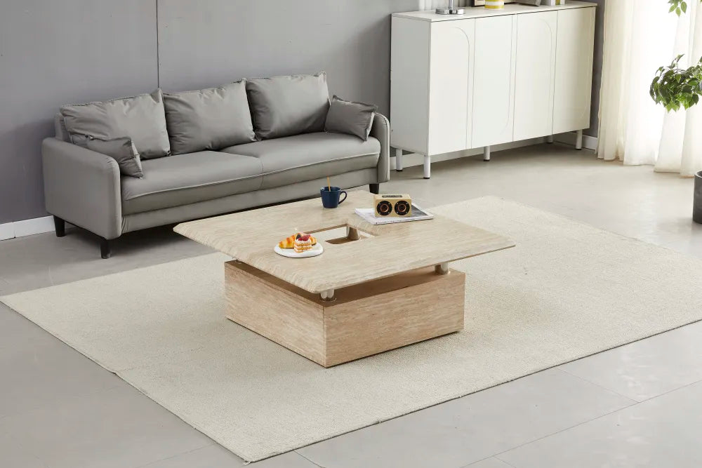 Table basse carré OLO travertin avec tiroir