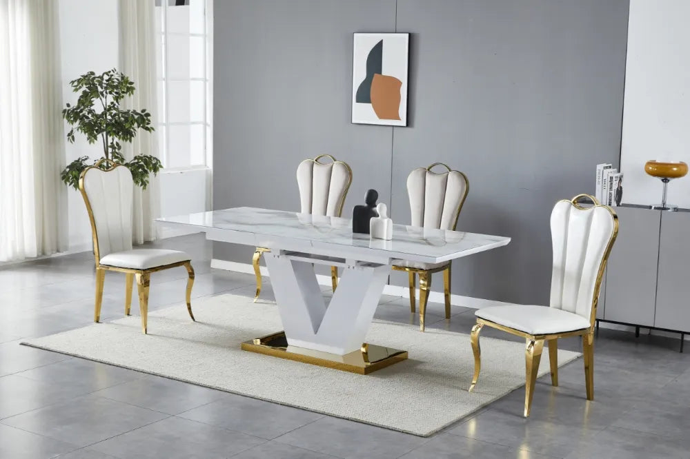 Table extensible VEL effet marbre beige 160-200 cm #couleur_gold