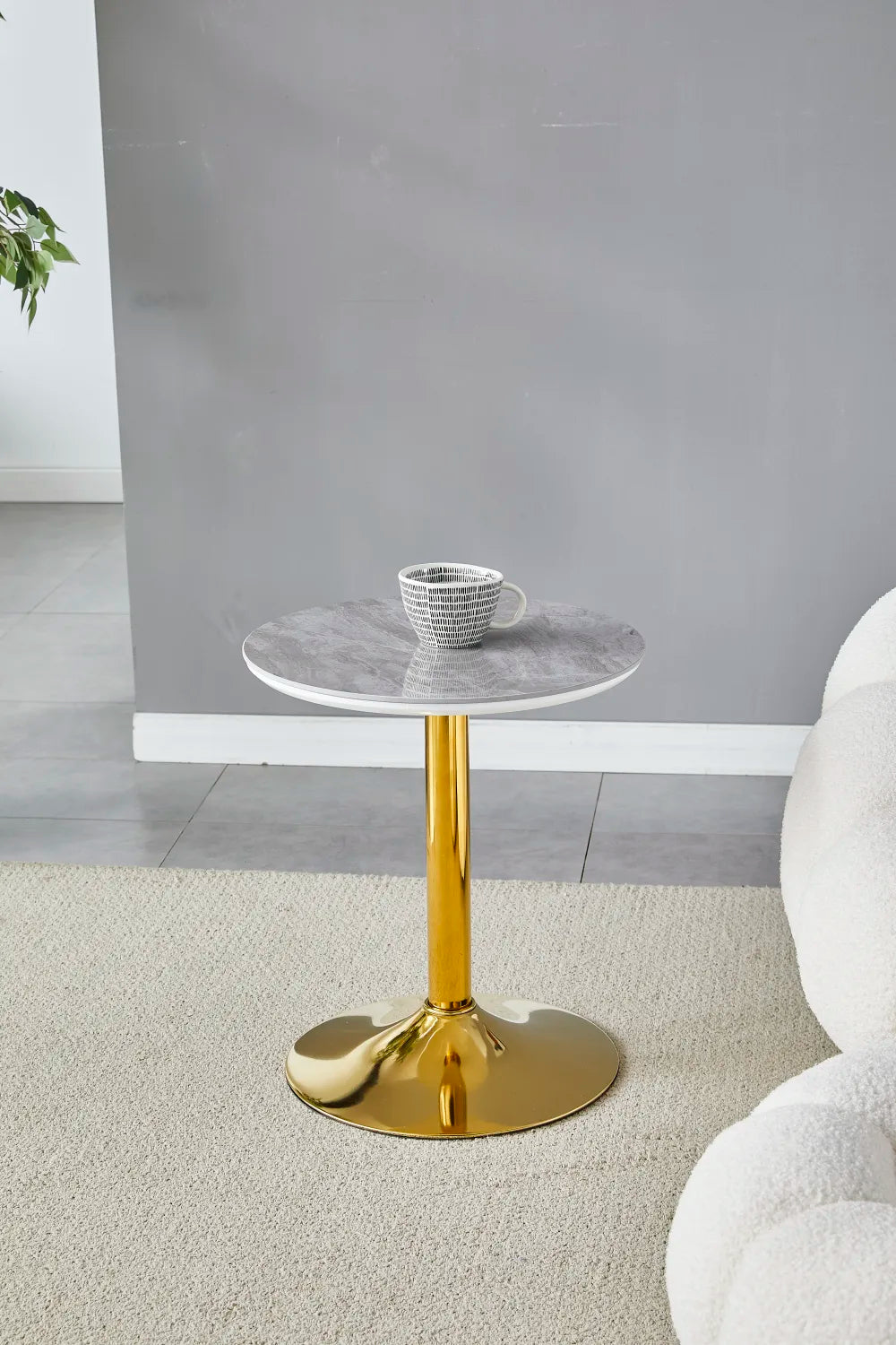 Guéridon GOYA en céramique pieds gold #couleur_marbre-gris