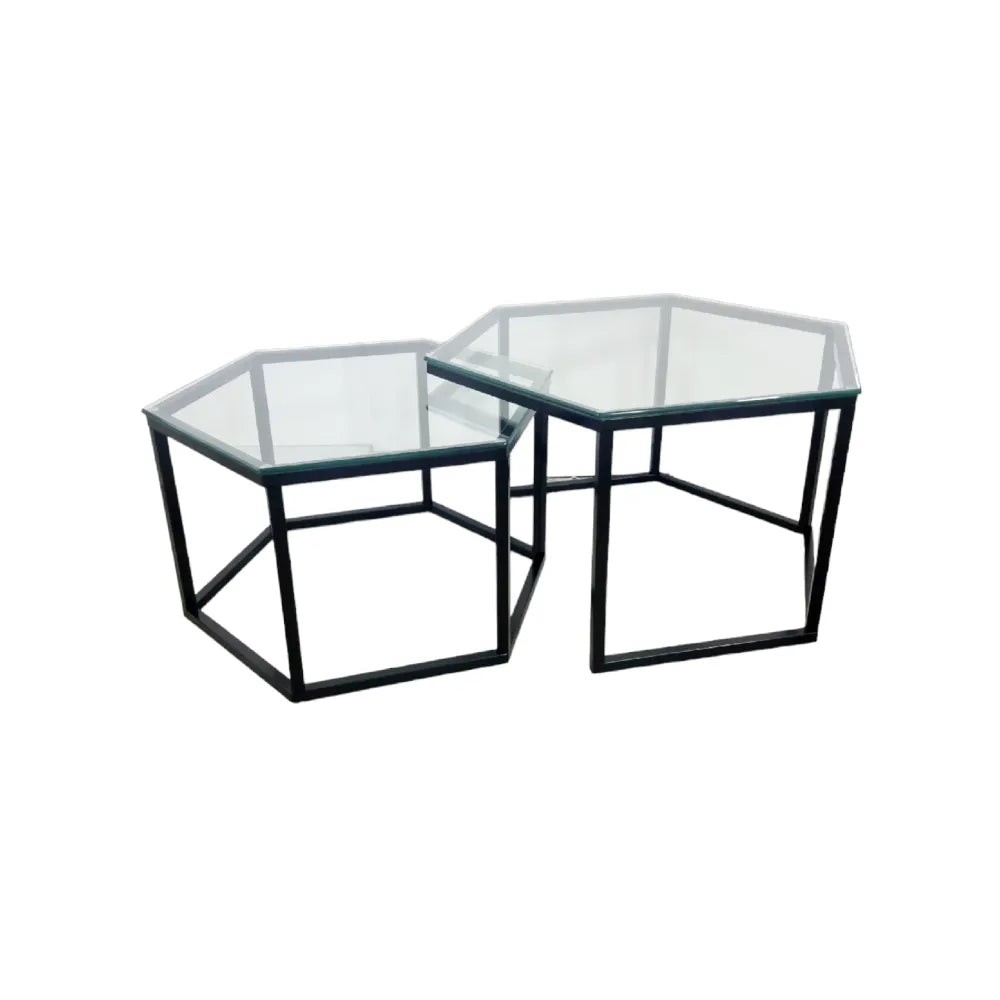 Tables basses gigogne HEXAGONE pieds noir #couleur_transparent