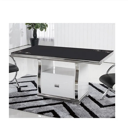 Table à manger SARAH avec tiroir blanc argent 