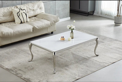 Table basse BAROKA en céramique marbre blanc 