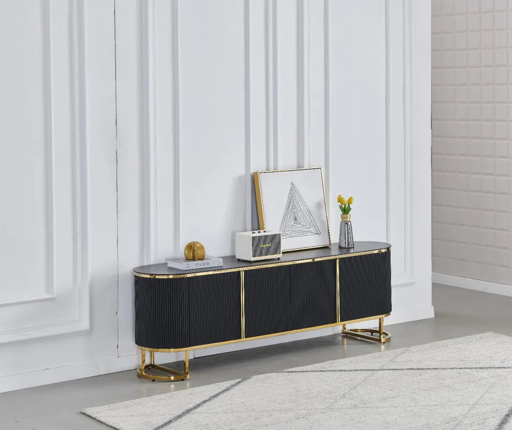 Meuble TV ESMEE gold plateau en céramique 180x40x65 cm #couleur_noir