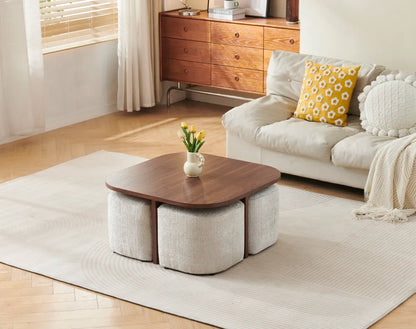TABLE BASSE MARBELLA NOYER AVEC POUFS 80cm