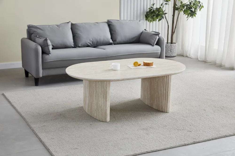 Table basse JOSEPHINE en céramique ovale #couleur_travertin