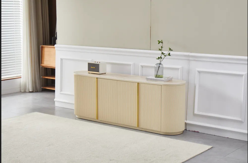 Meuble TV CALYPSO plateau travertin céramique 180x40x65 cm #couleur_beige