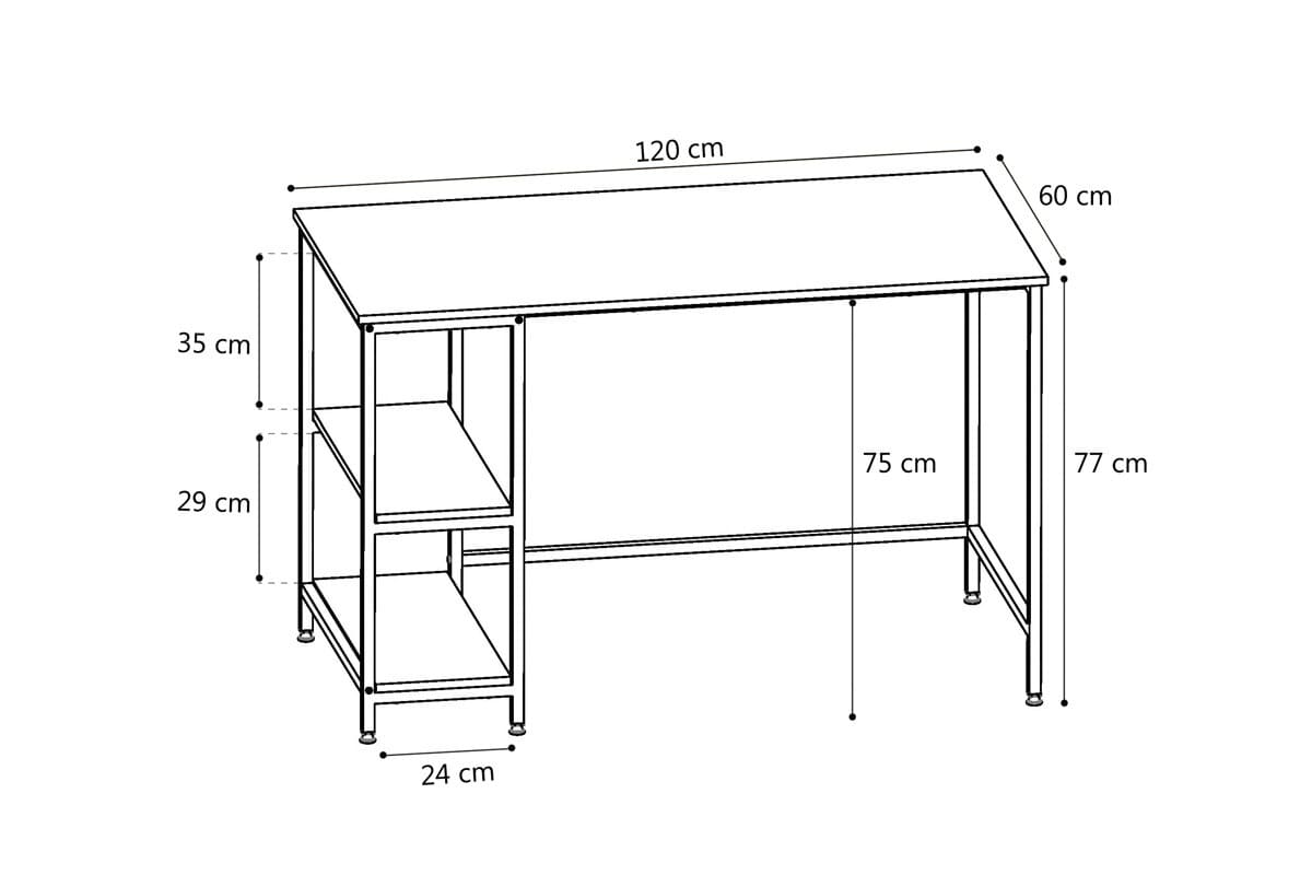 Bureau RUSTICO style industriel 120 cm avec étagères intégrées