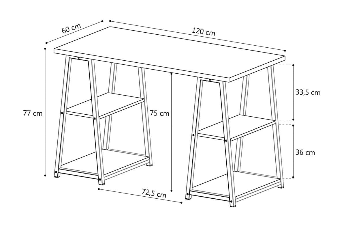 Bureau MALINO 120 cm avec étagères Style industriel en bois MDF et métal noir