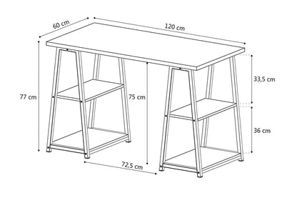 Bureau MALINO 120 cm avec étagères Style industriel en bois MDF et métal noir