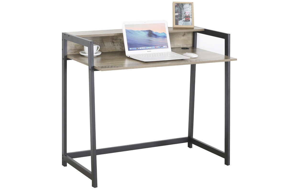 Bureau NOLAN compact 109 cm avec étagère Style industriel bois et métal noir