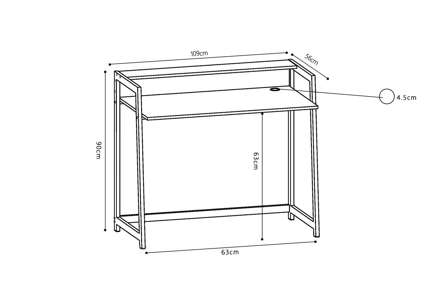 Bureau NOLAN compact 109 cm avec étagère Style industriel bois et métal noir