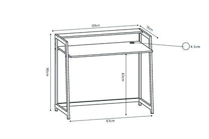 Bureau NOLAN compact 109 cm avec étagère Style industriel bois et métal noir