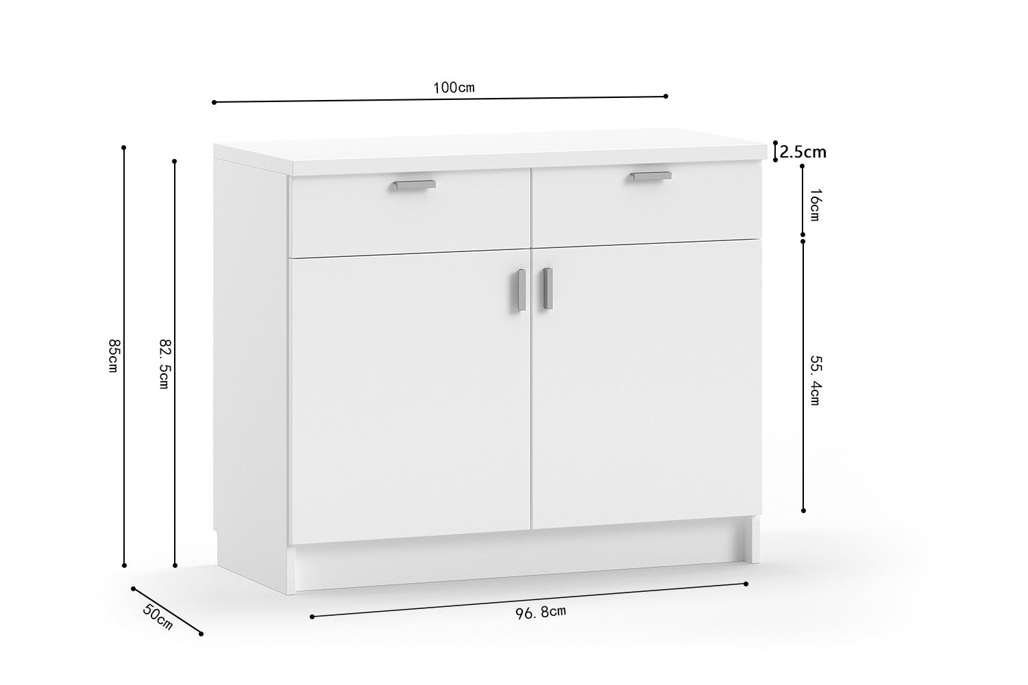 Armoire basse Paris avec 2 tiroirs blanc