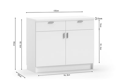 Armoire basse Paris avec 2 tiroirs blanc