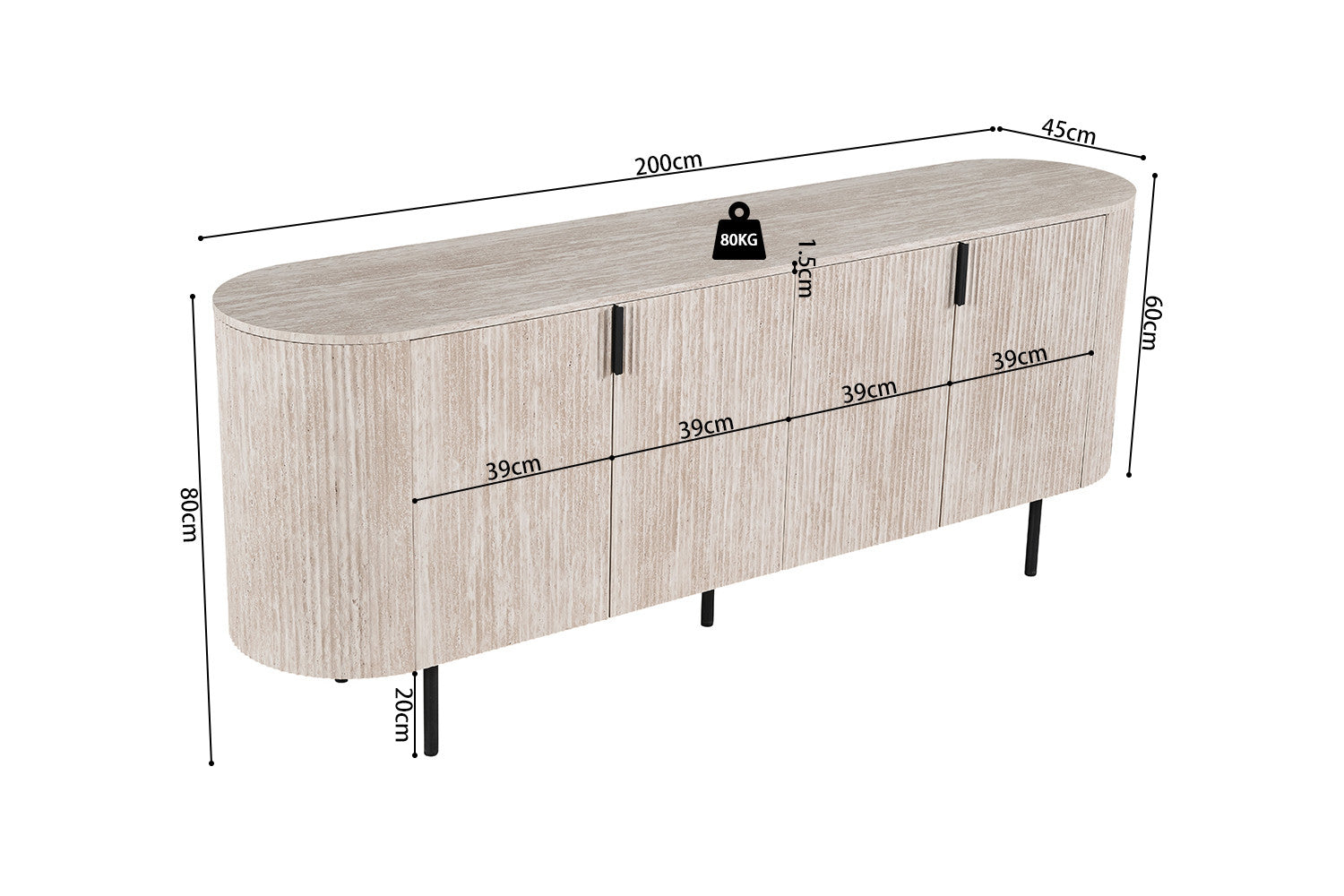 Buffet Bahut LAGOS 200 cm en bois #couleur_travertin