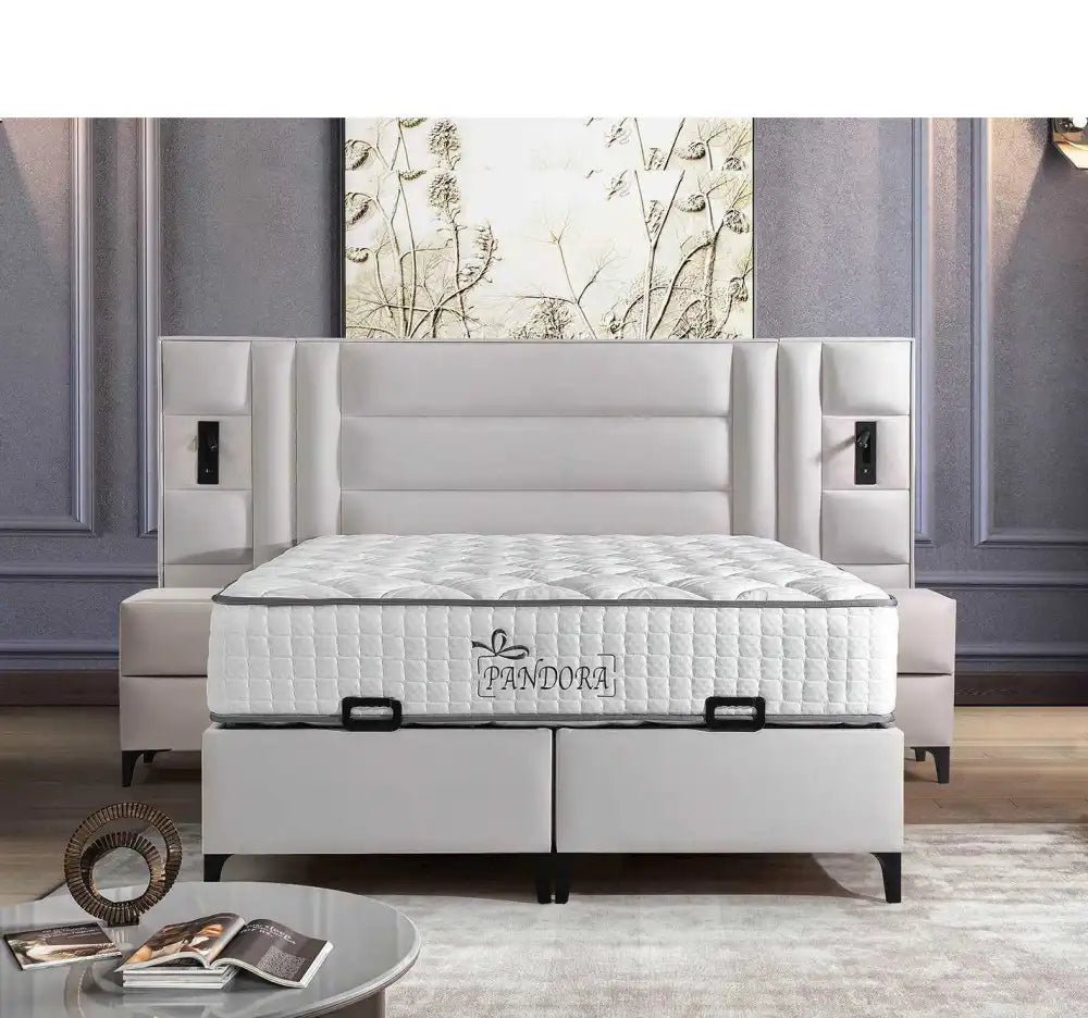 Lit coffre PANDORA en velours #couleur_beige
