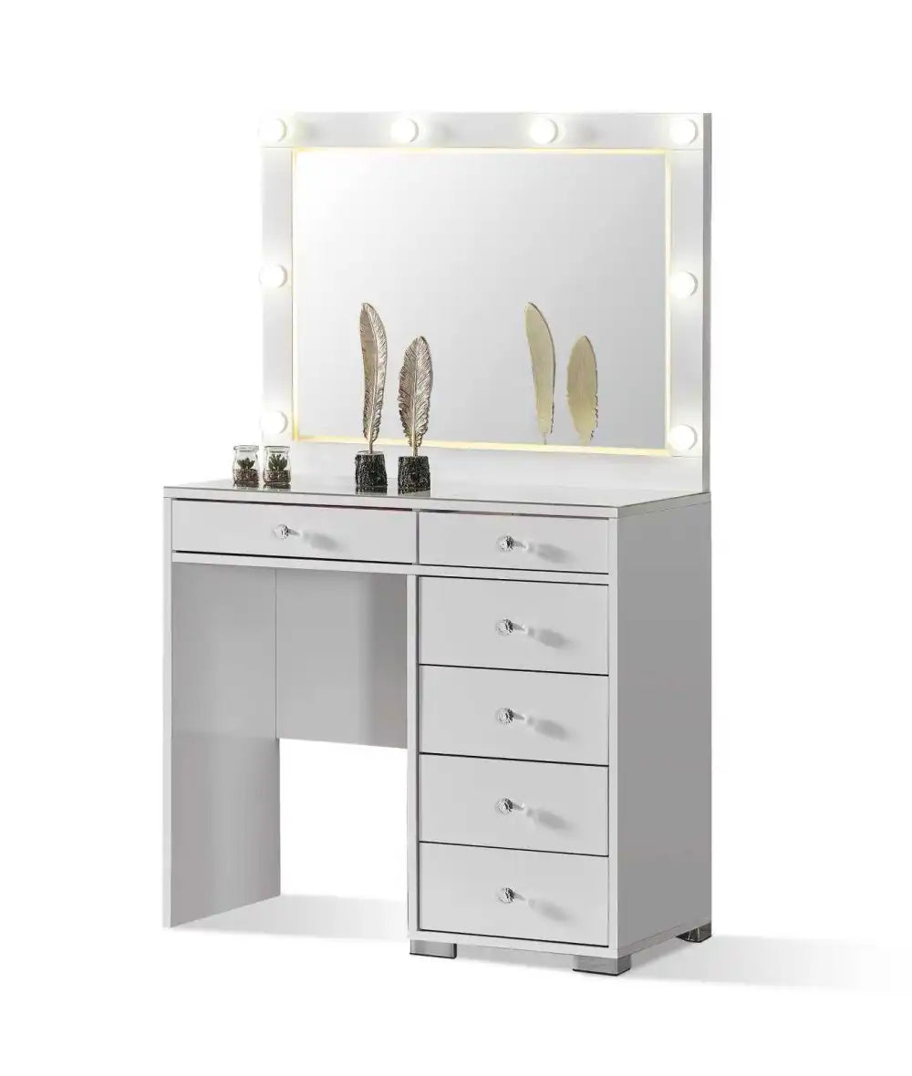 Coiffeuse 6 tiroirs ANGEL avec miroir #couleur_beige