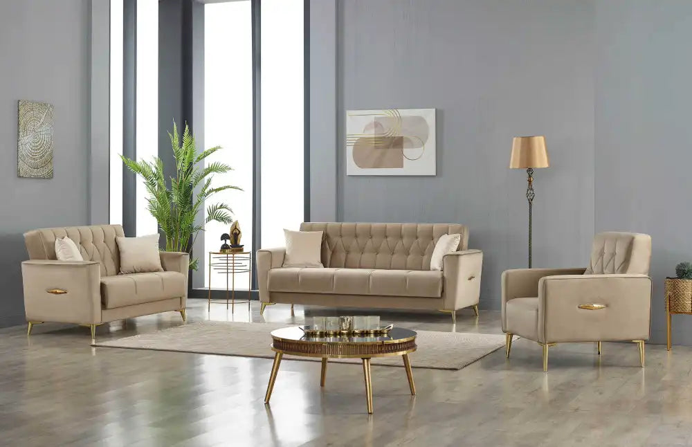 Ensemble de canapés KELEBEK 3+2+1  convertibles #couleur_beige