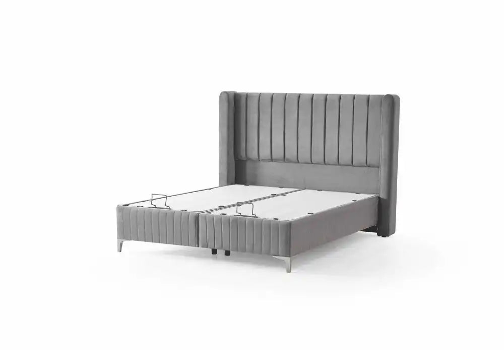 Lit coffre TOKYO en velours #couleur_gris
