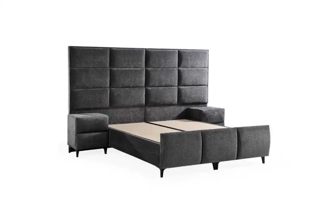 Lit coffre DIAMOND en velours #couleur_gris