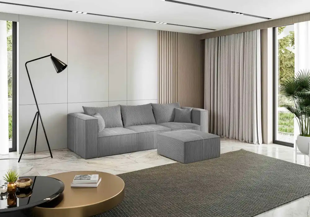 Canapé d'angle POPPY 3 places velours côtelé #couleur_gris