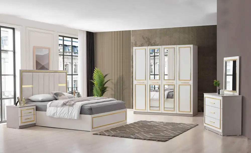 Chambre à coucher complète PARIS blanc gold