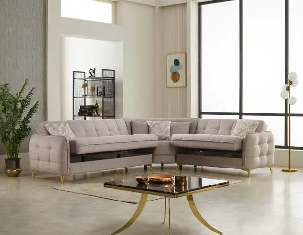 Canapé d'angle 6 places PERLA convertible #couleur_beige