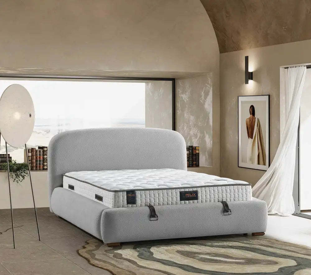 Lit coffre 160x200 FELIX en velours bouclé #couleur_gris