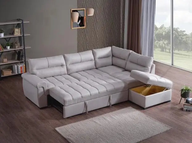 Canapé d'angle 6 places KANSAS convertible avec coffre #couleur_beige