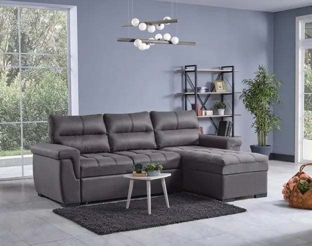 Canapé d'angle 3 places KANSAS convertible avec coffre de rangement #couleur_gris