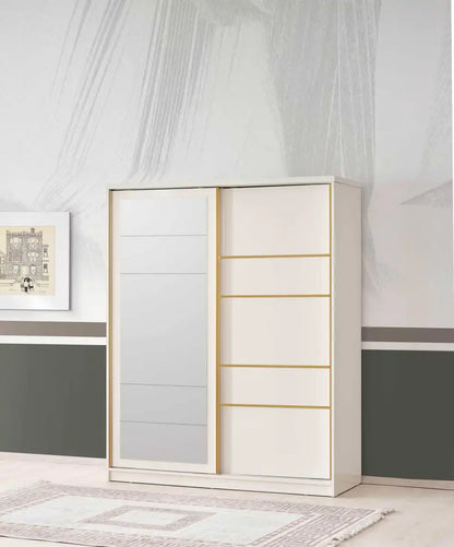 Armoire GIRONA 2 Portes Coulissantes 180 cm Beige avec miroir