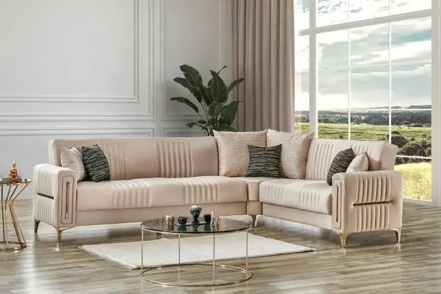Canapé d'angle 6 PLACES MORENO convertible #couleur_beige