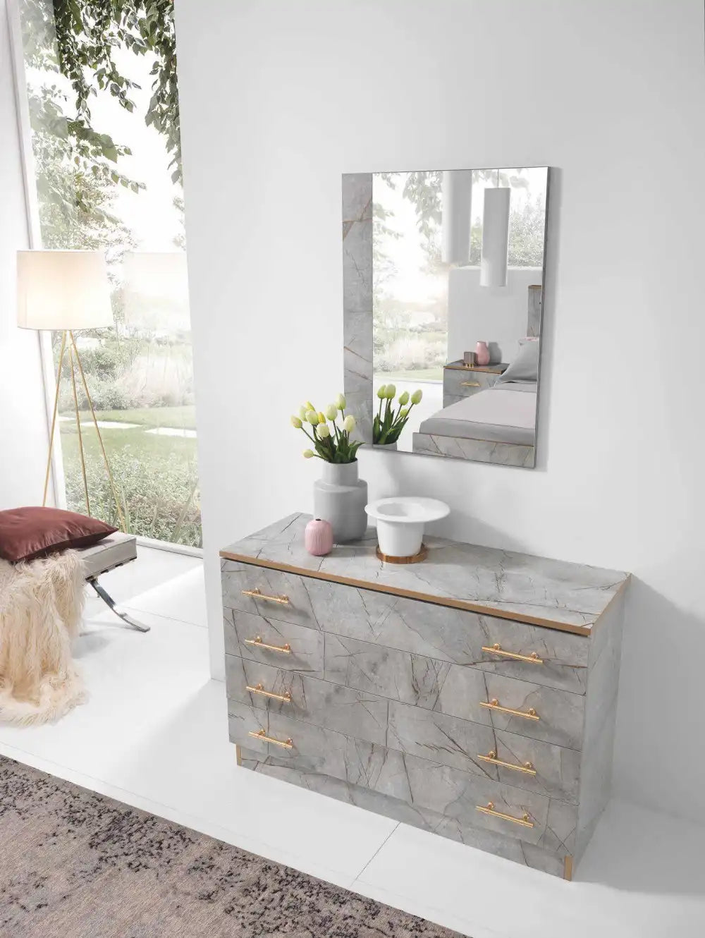 Chambre à coucher complète ALICE effet marbre gris
