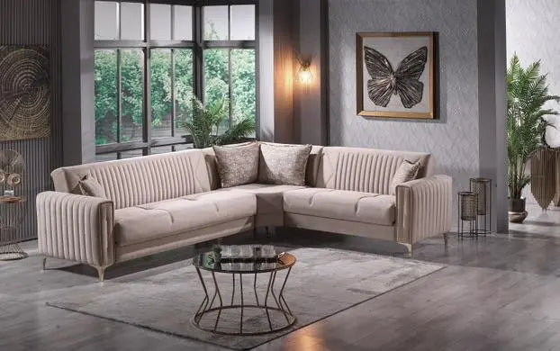 Canapé d'angle 6 places ABIDJAN convertible #couleur_beige