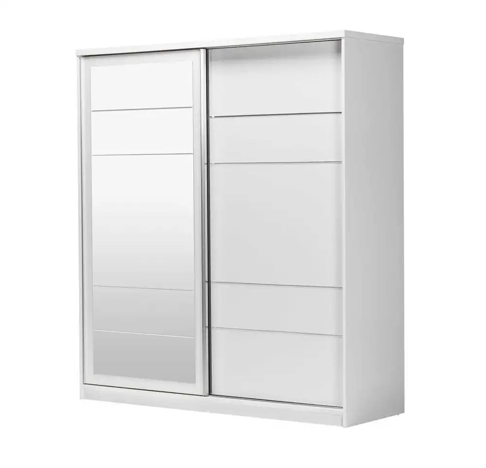 Armoire PALMA 2 Portes Coulissantes 160 cm Blanc avec Miroir