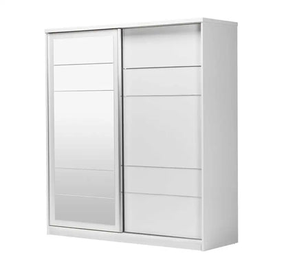 Armoire PALMA 2 Portes Coulissantes 180 cm Blanc avec Miroir