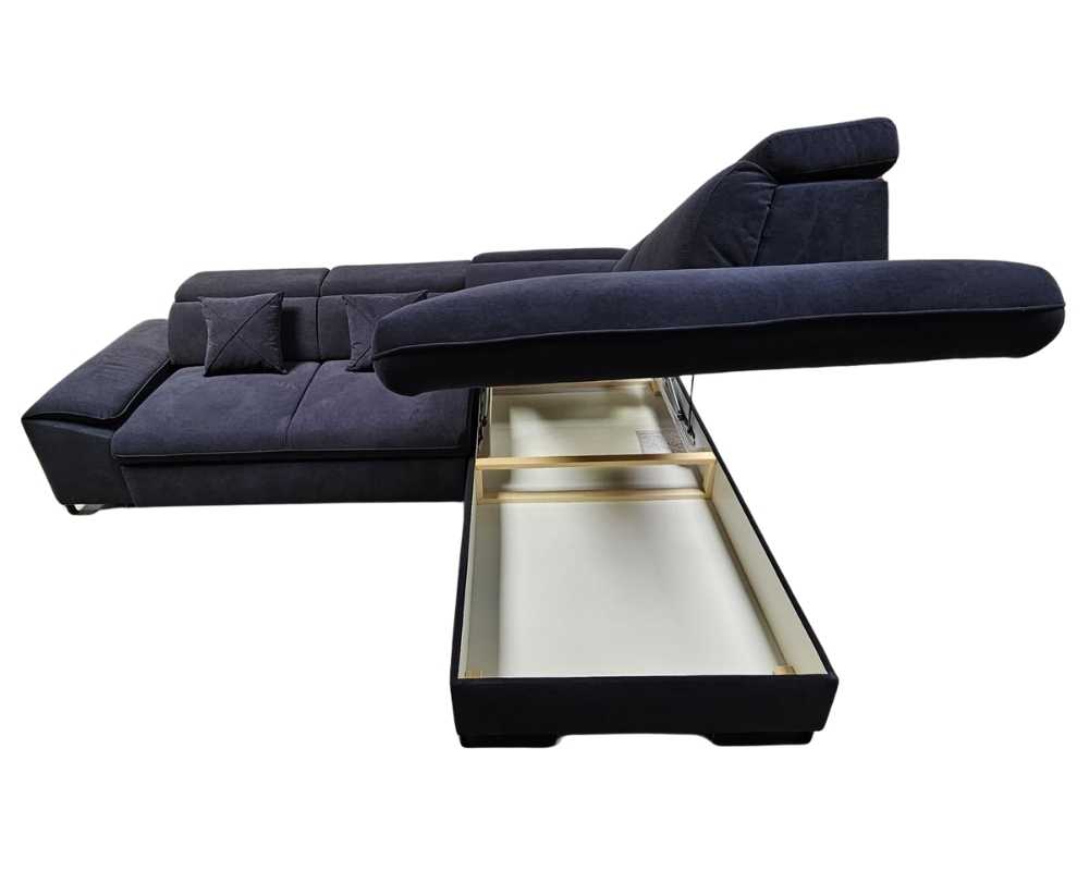 Canapé d'angle Convertible BANGKOK velours anti tâche avec coffre de rangement #couleur_noir
