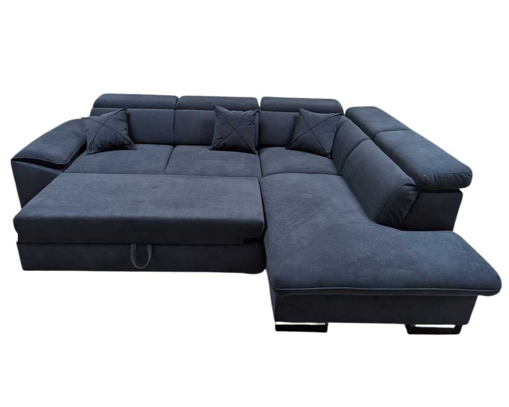 Canapé d'angle Convertible BANGKOK velours anti tâche avec coffre de rangement #couleur_noir