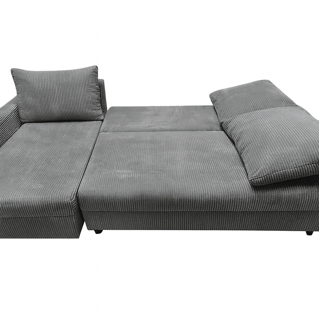 Canapé d'angle reversible SATURNE convertible  en velours côtelé anti-tâche avec coffre #couleur_gris