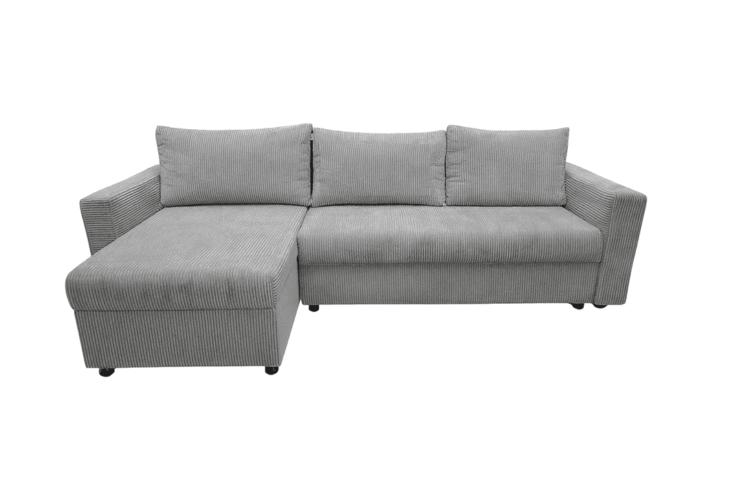 Canapé d'angle reversible SATURNE convertible  en velours côtelé anti-tâche avec coffre #couleur_gris