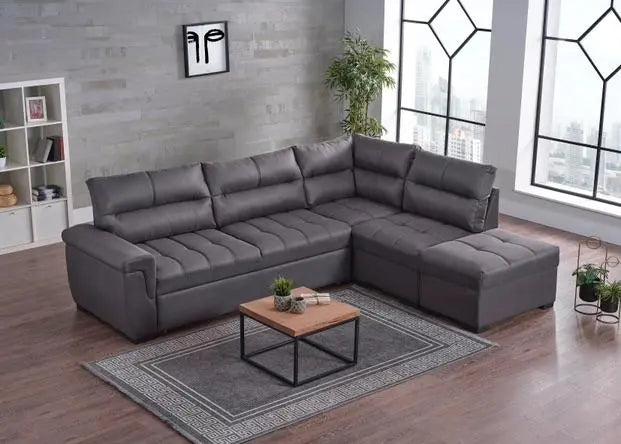Canapé d'angle 6 places KANSAS convertible avec coffre #couleur_gris