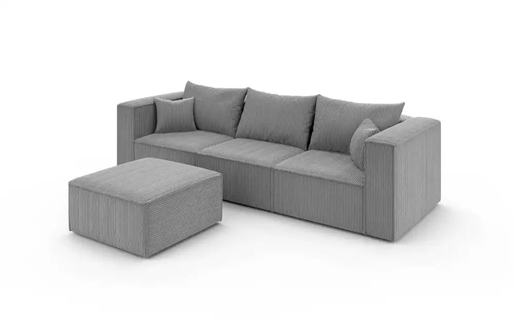 Canapé d'angle POPPY 3 places velours côtelé #couleur_gris