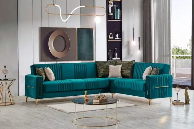 Canapé d'angle 6 PLACES MORENO convertible #couleur_vert