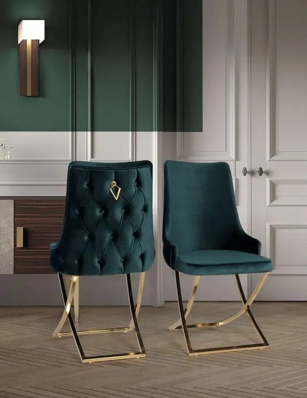 Lot de 2 chaises LYDIA gold velours capitonné #couleur_vert